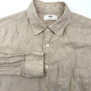Uniqlo Men's‎ 100% Linen Shirt Long Sleeve Button Down Tan Lightweight S Beach